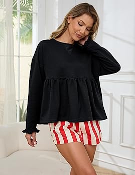 トップス acka peplum loose sweat Amazon.com: OLAPTA Women Peplum Ruffled Hem Long Sleeve